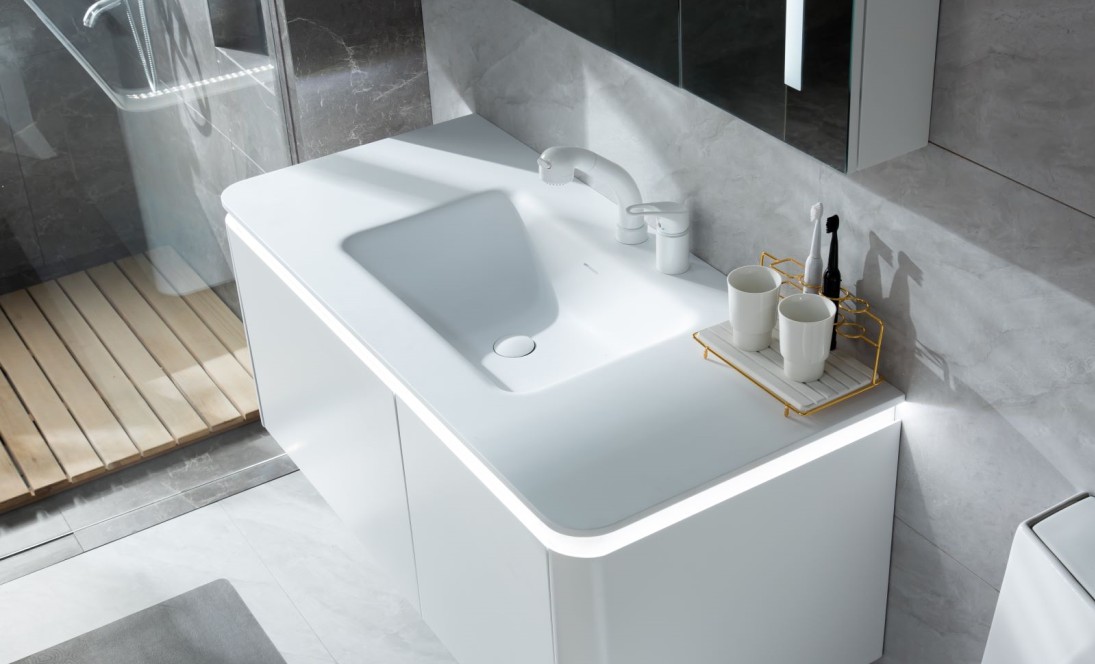 意大利风格豪华现代石树脂容器水槽现代艺术水槽哑光白色百合花 1320540