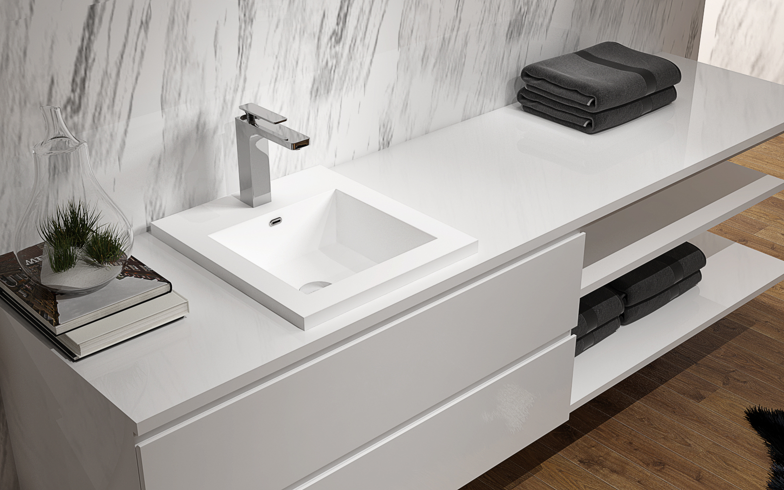 Italian Style Luxury Contemporary Stone Resin Vessel Sink Modern Art Sink matte White with Pop Up Drain Lilya 1320140