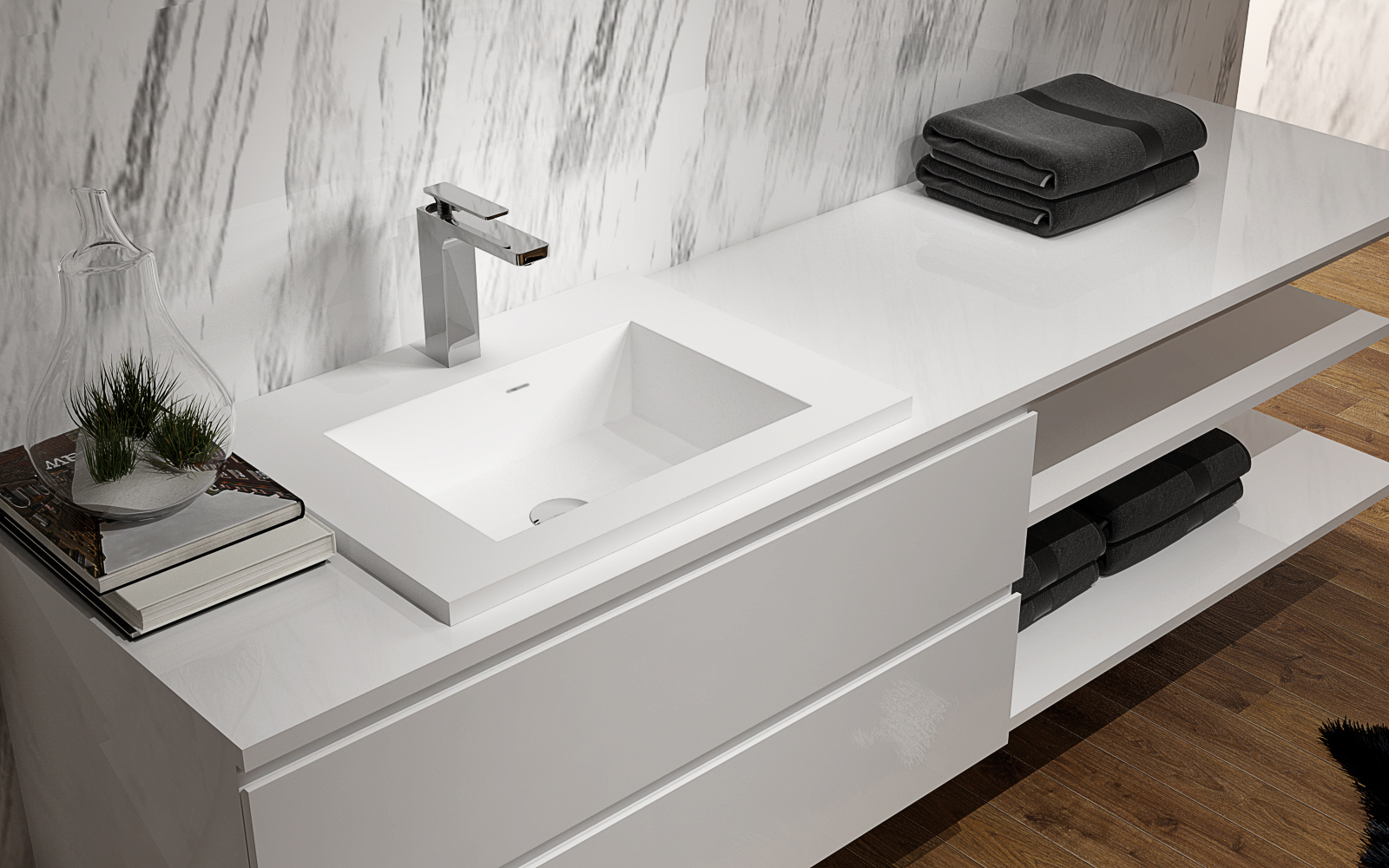 Italian Style Luxury Contemporary Stone Resin Vessel Sink Modern Art Sink matte White with Pop Up Drain Lilya 1320150
