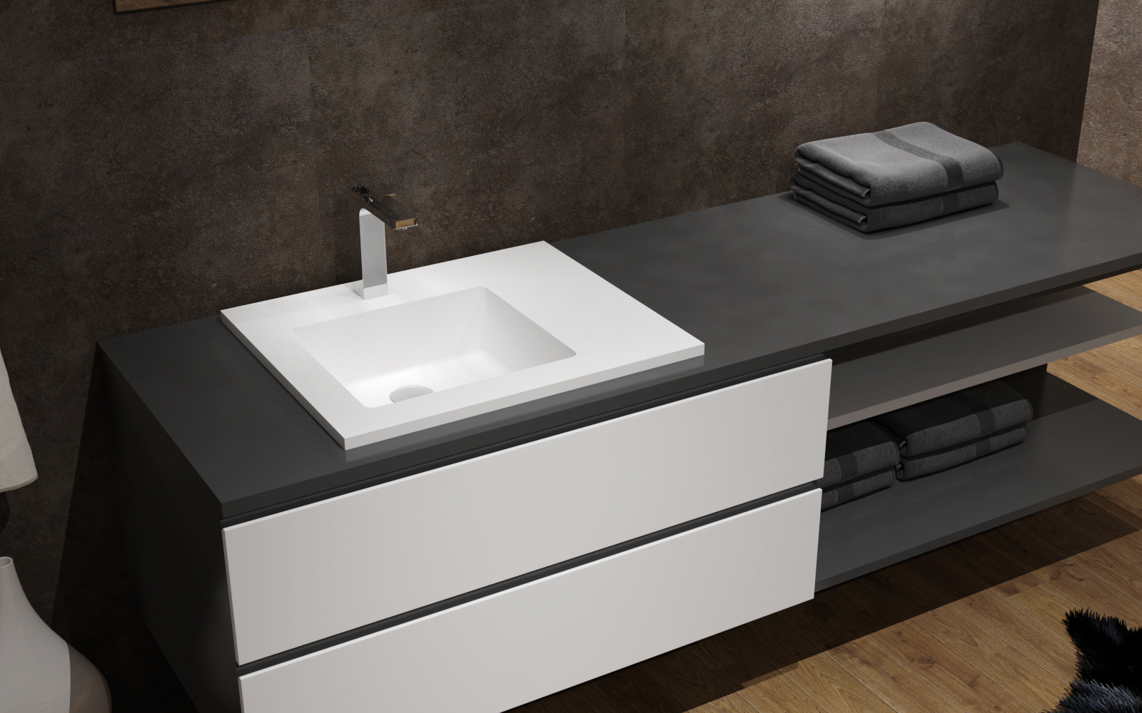 Italian Style Luxury Contemporary Stone Resin Vessel Sink Modern Art Sink matte White with Pop Up Drain Lilya 1320200