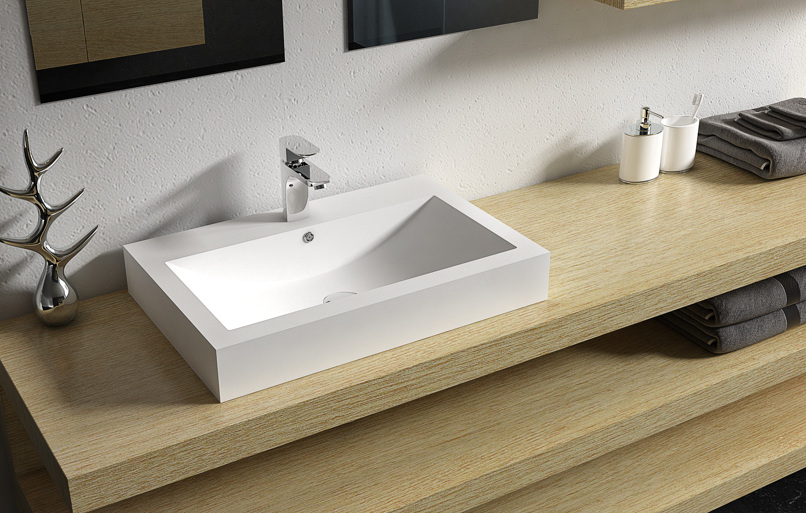 Italian Style Luxury Contemporary Stone Resin Wall Hang basin Modern Art Sink matte White LILYA 1520040