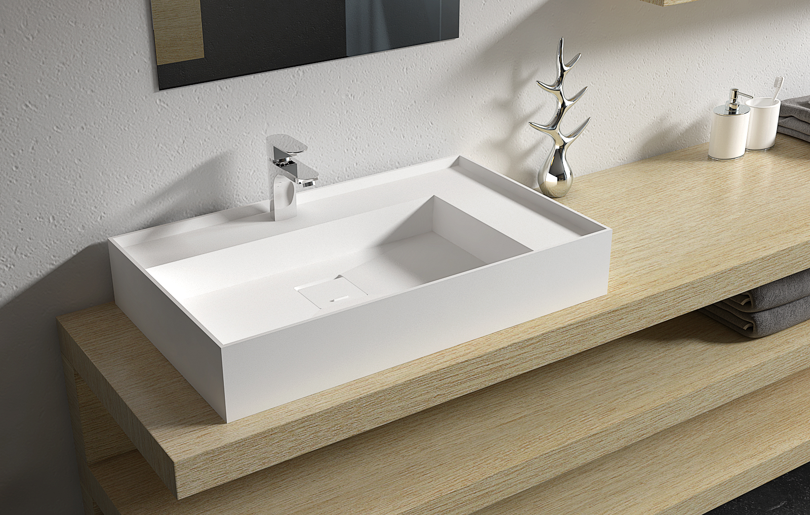 Italian Style Luxury Contemporary Stone Resin Wall Hang basin Modern Art Sink matte White LILYA 1520100