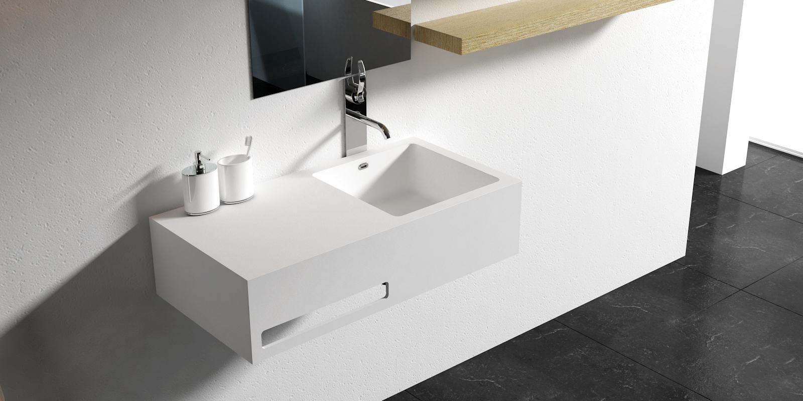 Italian Style Luxury Contemporary Stone Resin Wall Hang basin Modern Art Sink matte White LILYA 1520111