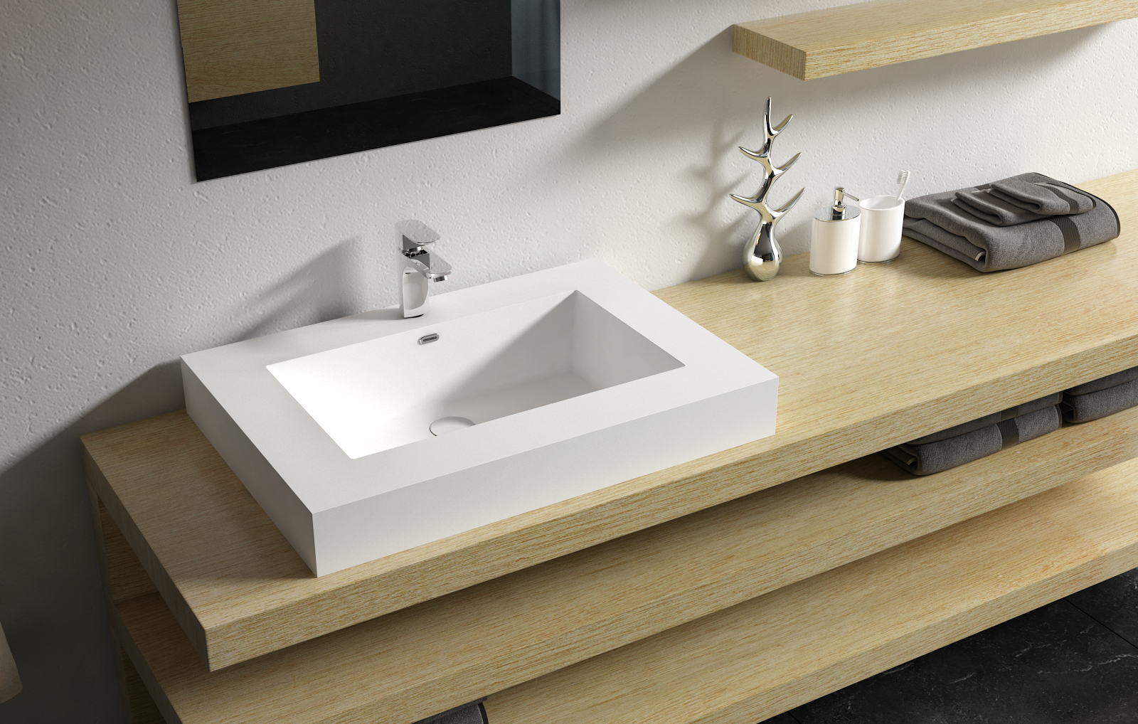 Italian Style Luxury Contemporary Stone Resin Wall Hang basin Modern Art Sink matte White LILYA 1520230