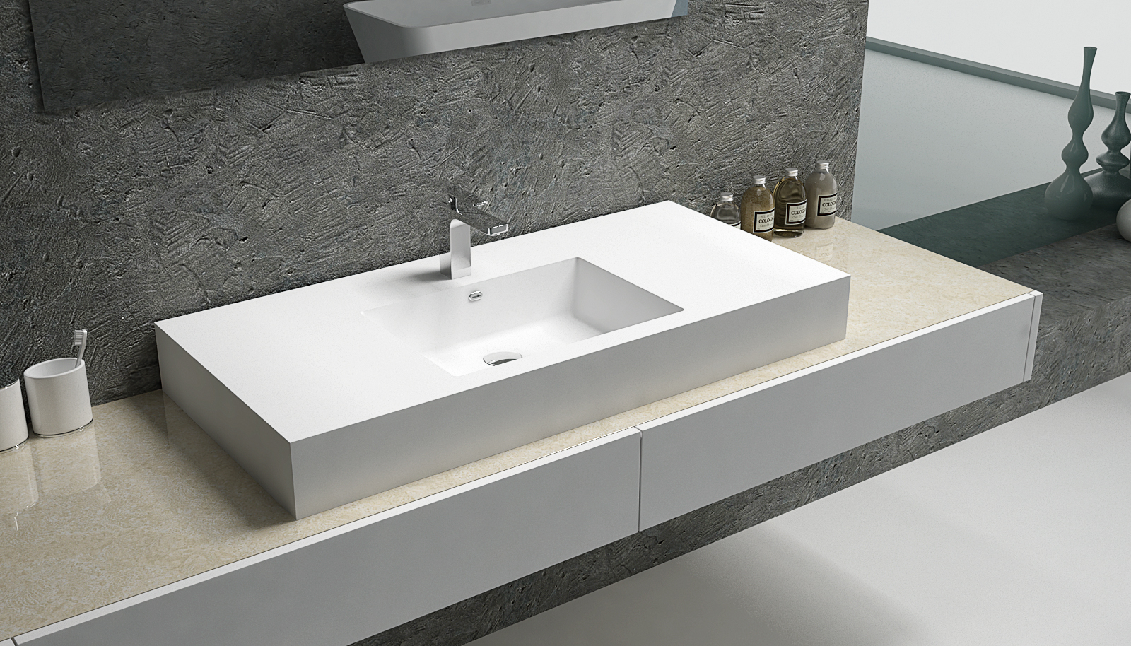 Italian Style Luxury Contemporary Stone Resin Wall Hang basin Modern Art Sink matte White LILYA 1520320