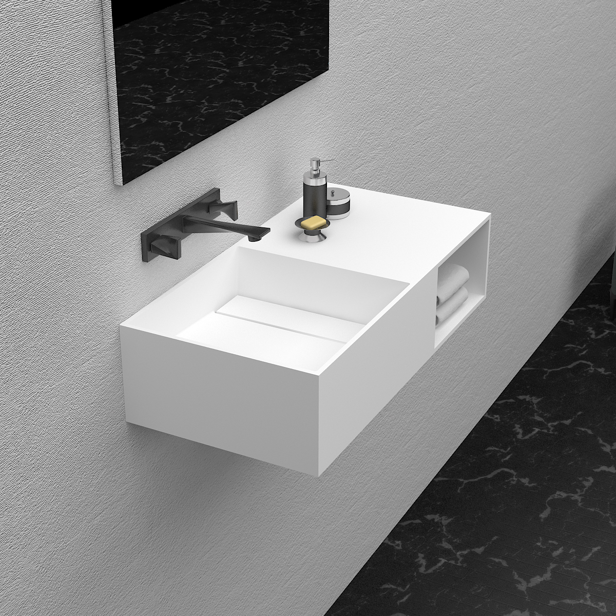 Italian Style Luxury Contemporary Stone Resin Wall Hang basin Modern Art Sink matte White LILYA 1520390