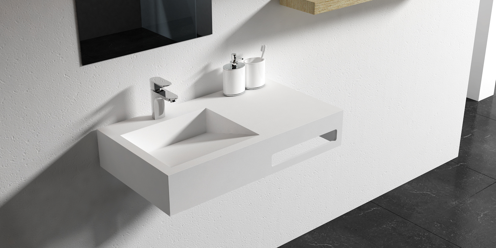 Italian Style Luxury Contemporary Stone Resin Wall Hang basin Modern Art Sink matte White LILYA 1530010