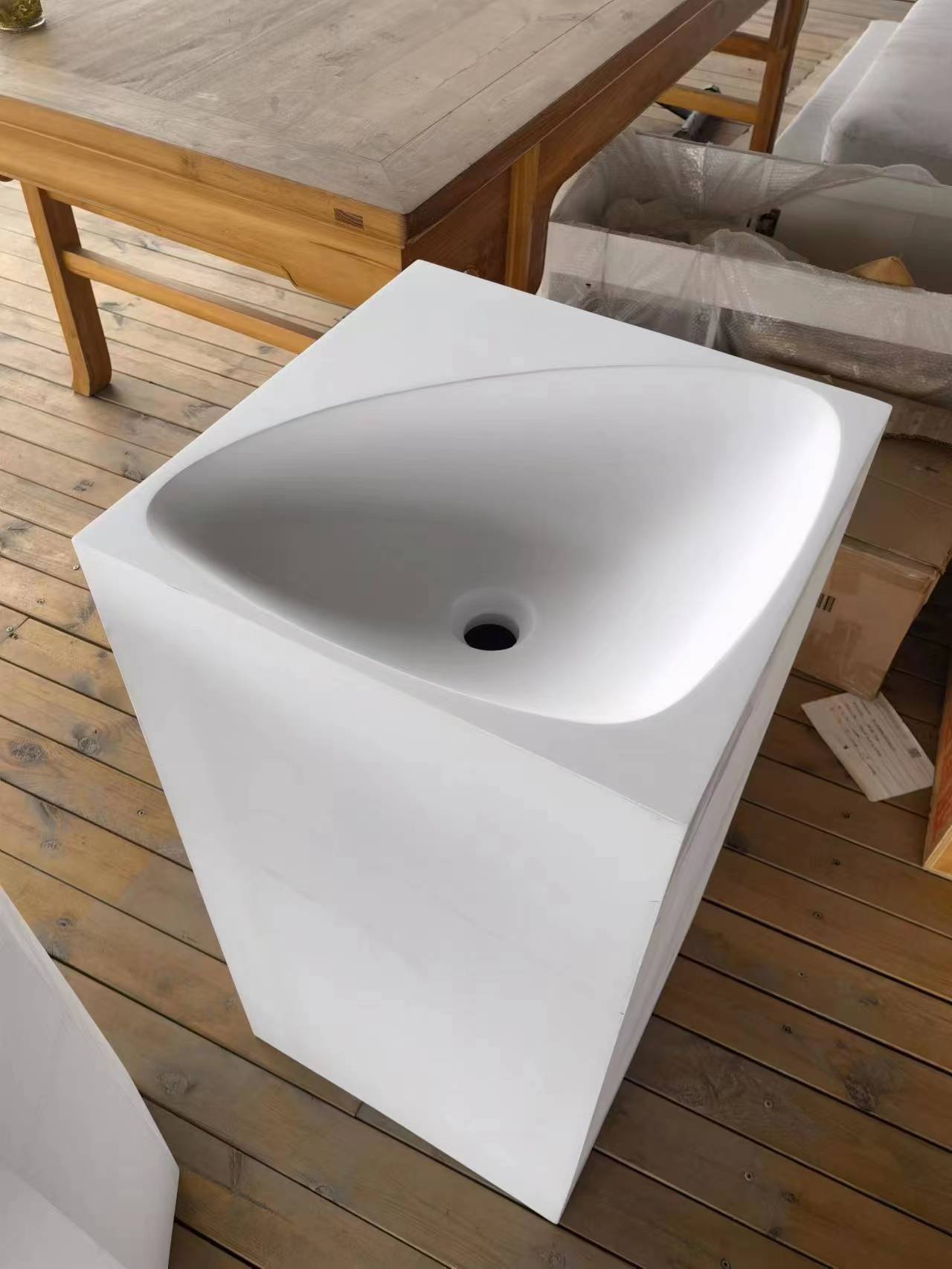 Italian Style Luxury Contemporary  Stone Resin Freestanding Wash Basin Modern Art Sink matte White LILYA 1120040