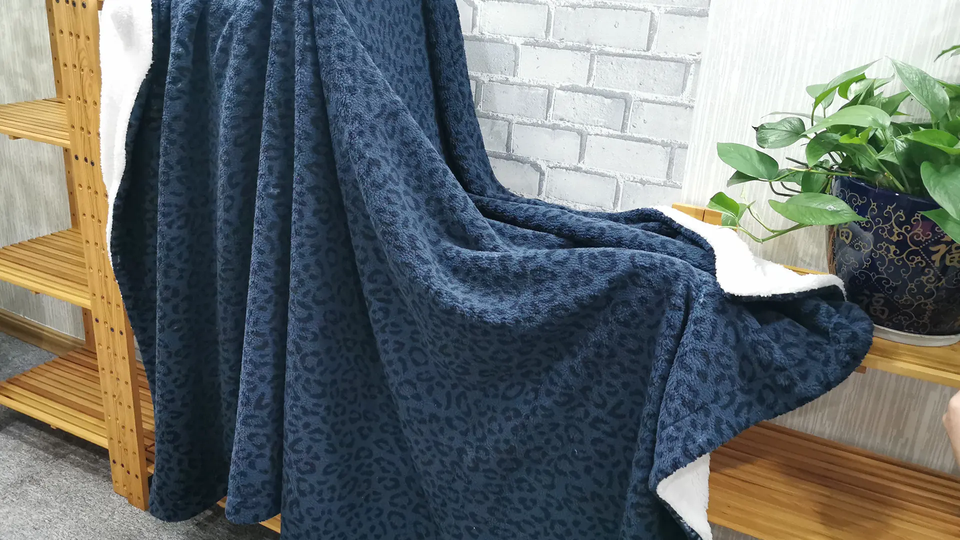 Printed Pompom Fleece Reverse Sherpa Blanket
