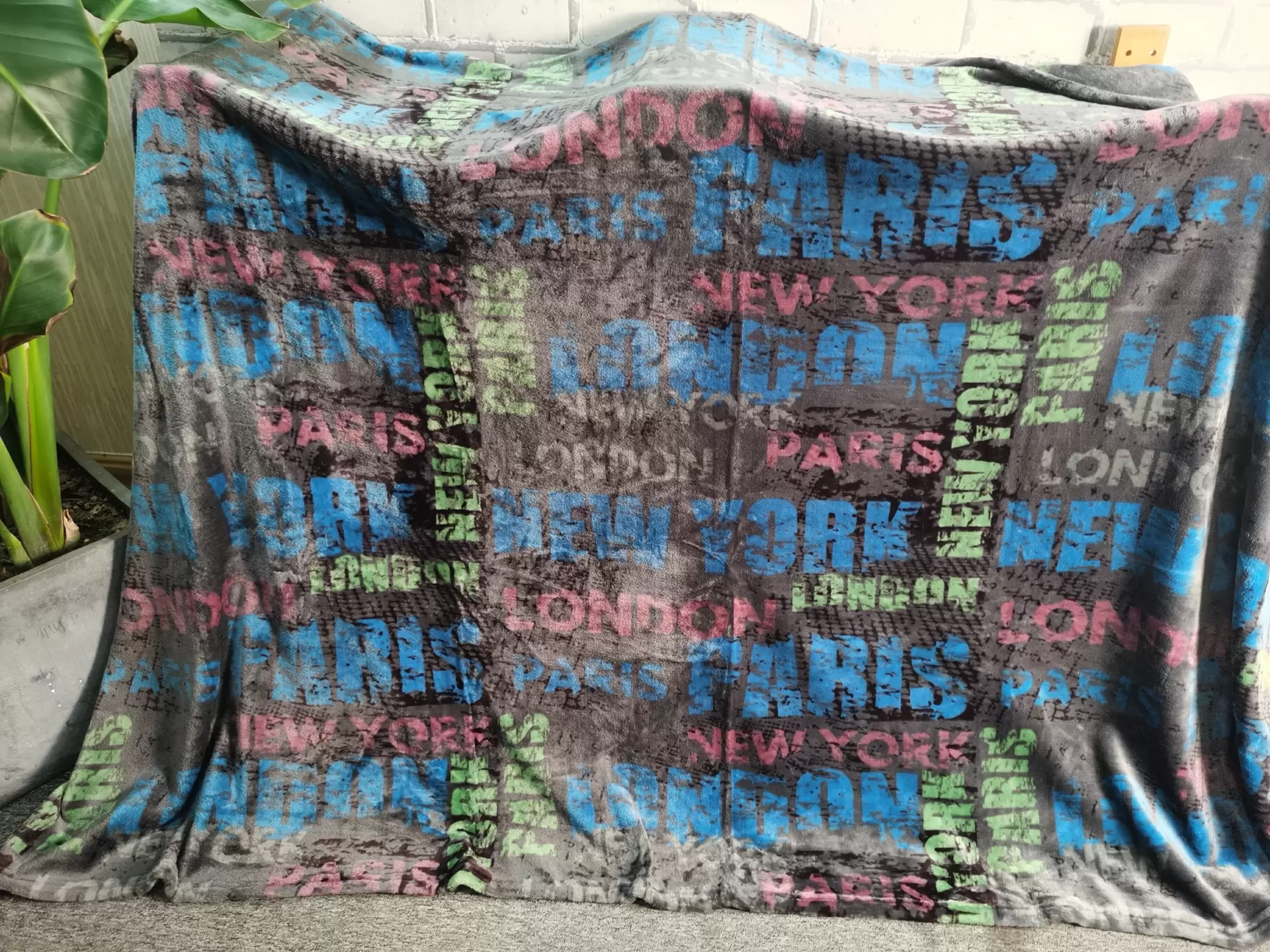 Famous City Names Printed Flannel Throw