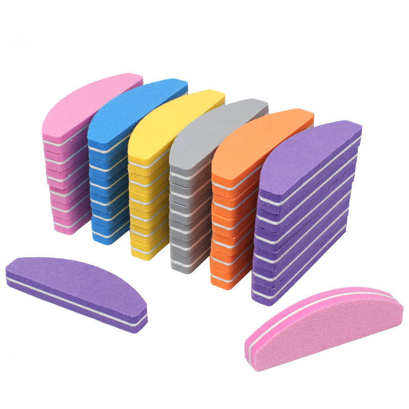 Wholesale Half Moon Yellow Mini Sponge Nail Buffer Washable EVA Small Pink Nail File Set For Nails