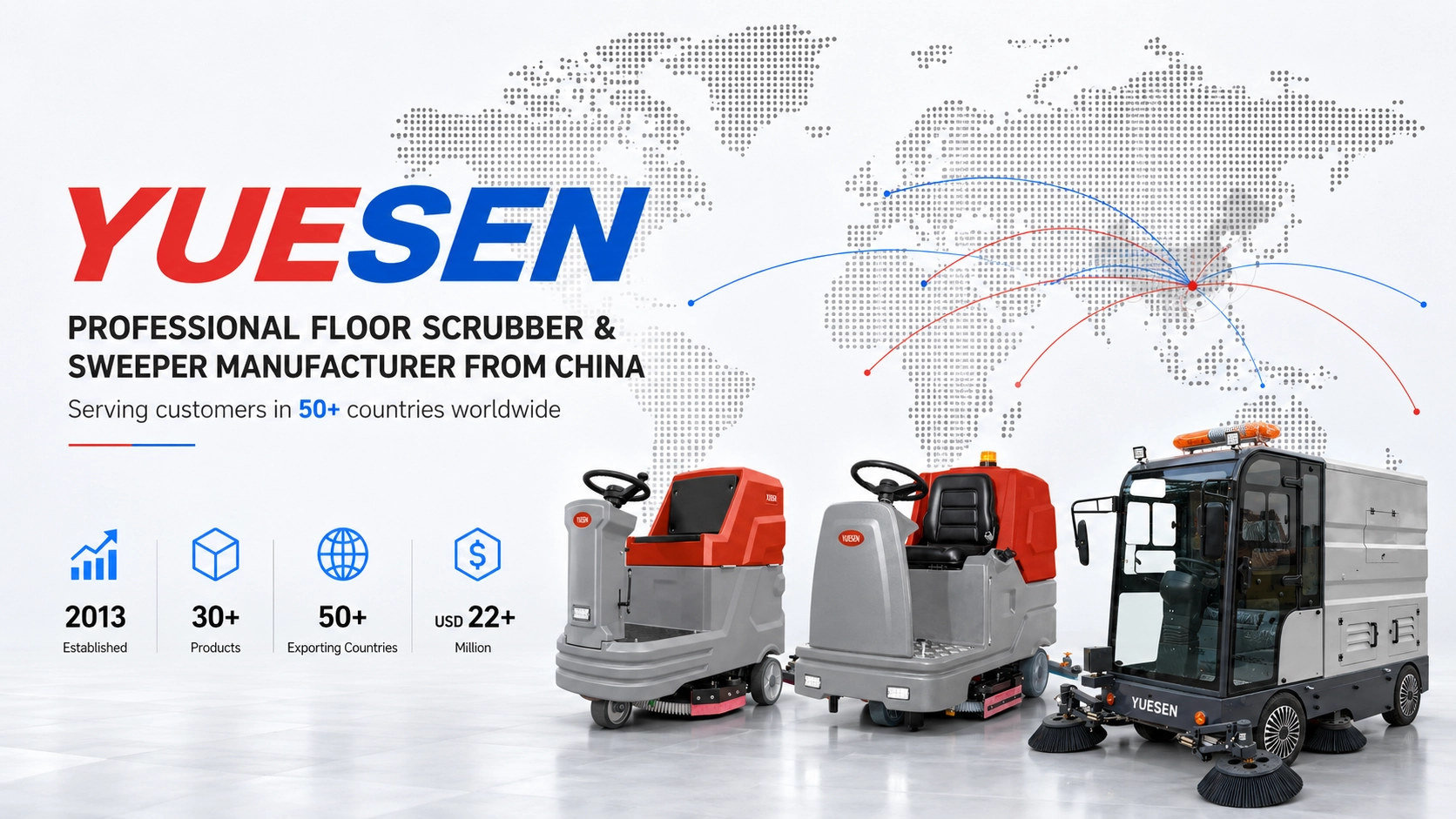 YUESEN: A Professional Floor Scrubber and Sweeper Manufacturer from China, Serving Over 50 Countries Worldwide