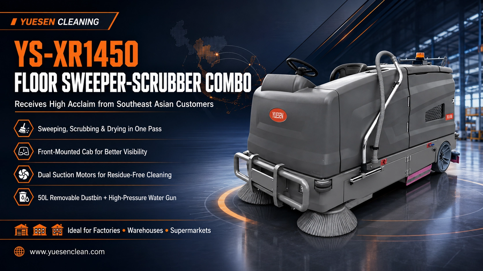 YUESEN YS-XR1450 FloorSweeper-Scrubber Combo Receives High Acclaim from Southeast Asian Customers