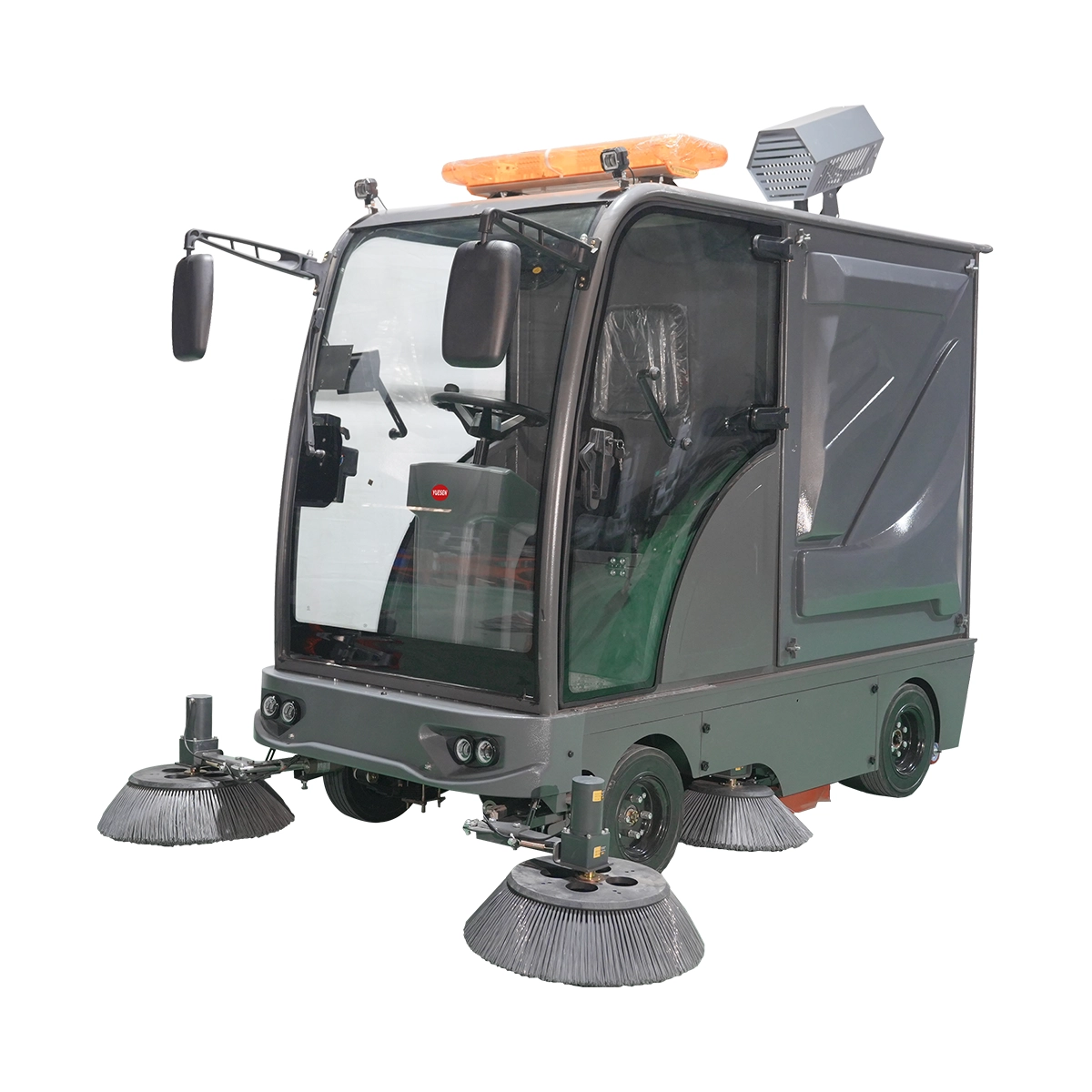 YUESEN Large Fully enclosed Industrial Electric Ride-on Road Sweeper – Cleaning path 2,300 mm – Up to 16,000 m²/h
